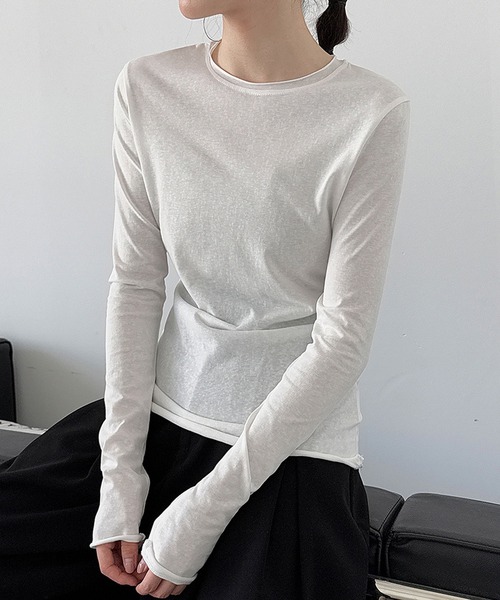 by LEGNA(バイレグナ)の「クルーネックロンT(Tシャツ/カットソー・レディース・ブラック/ホワイト/杢グレー・MEDIUM/X-LARGE/LARGE)」の4枚目の写真