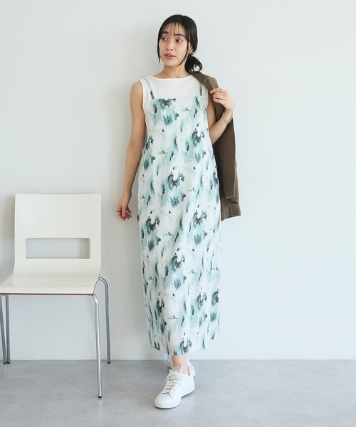 CRAFT STANDARD BOUTIQUE(クラフトスタンダードブティック)の「接触冷感 プリントキャミワンピース(ワンピース・レディース・グリーン/ライトベージュ・FREE)」の5枚目の写真