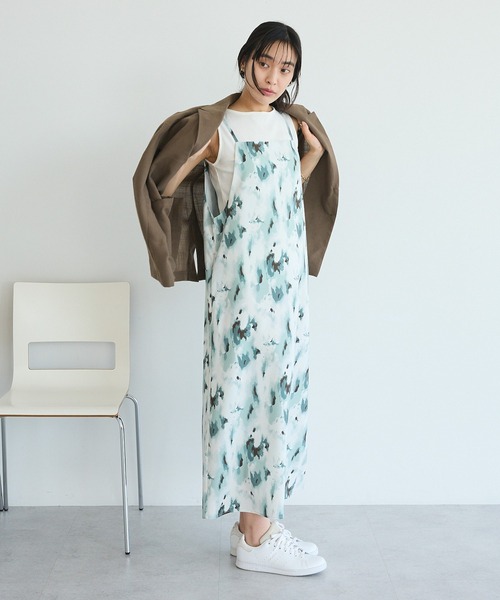 CRAFT STANDARD BOUTIQUE(クラフトスタンダードブティック)の「接触冷感 プリントキャミワンピース(ワンピース・レディース・グリーン/ライトベージュ・FREE)」の4枚目の写真