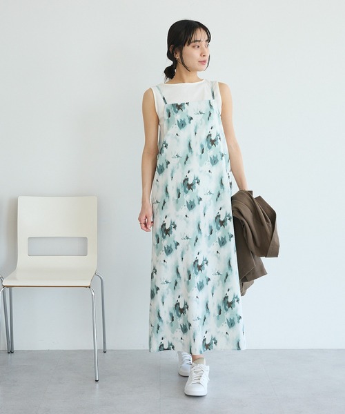 CRAFT STANDARD BOUTIQUE(クラフトスタンダードブティック)の「接触冷感 プリントキャミワンピース(ワンピース・レディース・グリーン/ライトベージュ・FREE)」の6枚目の写真