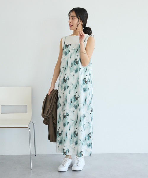 CRAFT STANDARD BOUTIQUE(クラフトスタンダードブティック)の「接触冷感 プリントキャミワンピース(ワンピース・レディース・グリーン/ライトベージュ・FREE)」の7枚目の写真