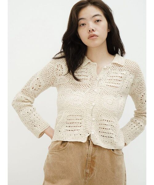 FIKA.(フィーカ)の「Crochet motif cardigan(カーディガン/ボレロ・レディース・ブラック/ホワイト系・MEDIUM)」の1枚目の写真