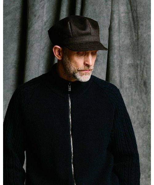 wjk(ダヴルジェイケイ)の「venetian stripe engineer cap(キャップ・メンズ・ブラック/ダークブラウン/チャコールグレー・FREE)」の3枚目の写真