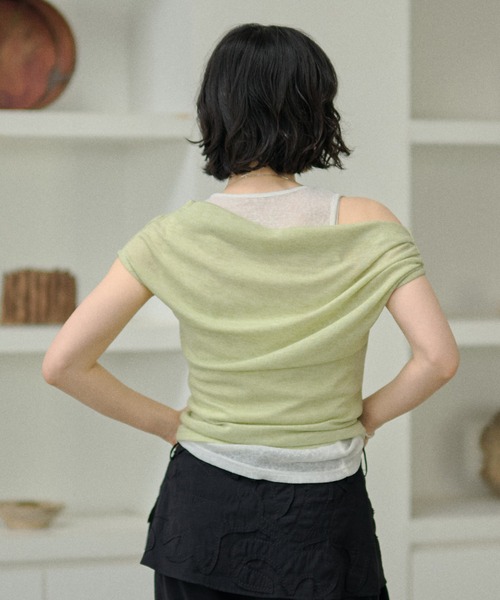 LAULEN(ローレン)の「drape nuance layered tops /ドレープニュアンスオフショルダーレイヤードトップス(Tシャツ/カットソー・レディース・ホワイト/グリーン/オレンジ/グレー/ブラック・FREE)」の16枚目の写真