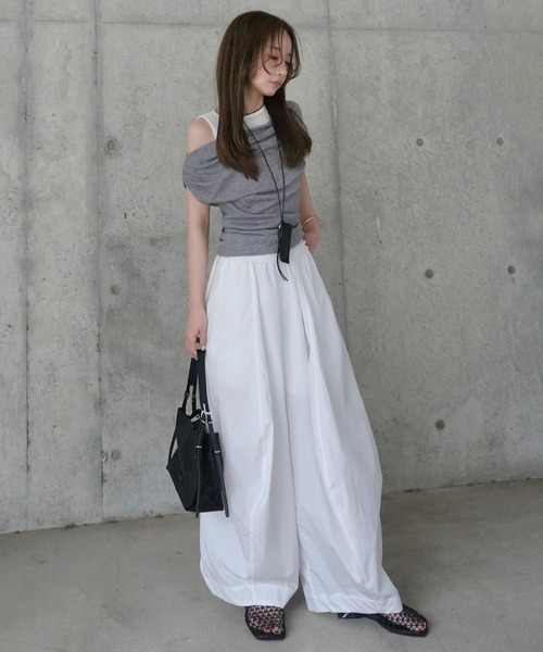 LAULEN(ローレン)の「drape nuance layered tops /ドレープニュアンスオフショルダーレイヤードトップス(Tシャツ/カットソー・レディース・ホワイト/グリーン/オレンジ/グレー/ブラック・FREE)」の10枚目の写真