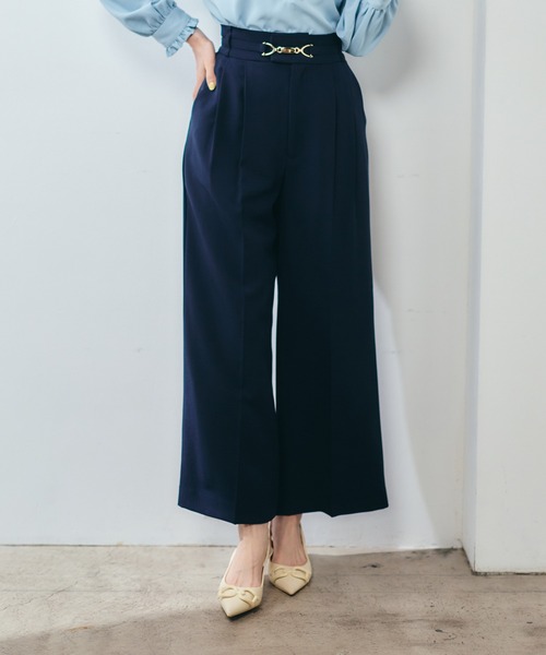 12Twelve Agenda(トゥエルブ アジェンダ)の「ベルト付ハイウエストパンツ(その他パンツ・レディース・ネイビー/ブラウン・M/S)」の1枚目の写真