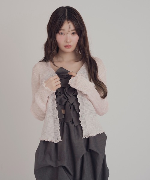 mellowneon(メロウネオン)の「シアーメロウフリルカーディガン(カーディガン/ボレロ・レディース・ミント/ブルー系その他/アイボリー/ブラック/ベビーピンク/グレー/チャコールグレー/レモンイエロー・FREE)」の12枚目の写真