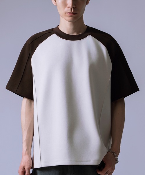 Crownor(クラウノアー)の「ラグランスリーブ バイカラー 半袖Tシャツ(Tシャツ/カットソー・メンズ・ブラウン/ブラック/グレー・LARGE/MEDIUM)」の3枚目の写真