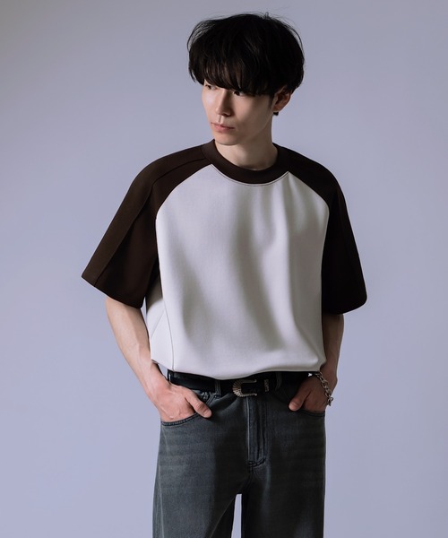 Crownor(クラウノアー)の「ラグランスリーブ バイカラー 半袖Tシャツ(Tシャツ/カットソー・メンズ・ブラウン/ブラック/グレー・LARGE/MEDIUM)」の14枚目の写真