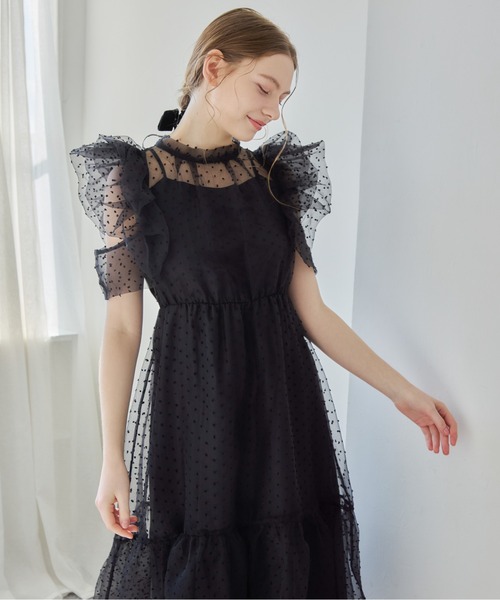 etre loin(エトルワン)の「ドットオーガンジーワンピース / Dot organdy dress(ドレス・レディース・ピンクベージュ/ブラック/ホワイト・M)」の2枚目の写真