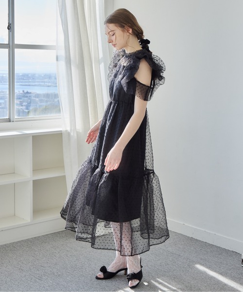 etre loin(エトルワン)の「ドットオーガンジーワンピース / Dot organdy dress(ドレス・レディース・ピンクベージュ/ブラック/ホワイト・M)」の21枚目の写真