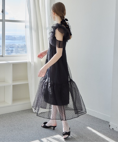etre loin(エトルワン)の「ドットオーガンジーワンピース / Dot organdy dress(ドレス・レディース・ピンクベージュ/ブラック/ホワイト・M)」の22枚目の写真