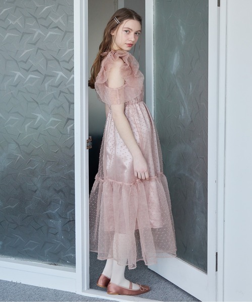 etre loin(エトルワン)の「ドットオーガンジーワンピース / Dot organdy dress(ドレス・レディース・ピンクベージュ/ブラック/ホワイト・M)」の12枚目の写真