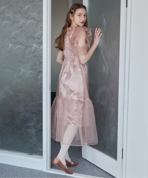 etre loin(エトルワン)の「ドットオーガンジーワンピース / Dot organdy dress(ドレス・レディース・ピンクベージュ/ブラック/ホワイト・M)」の7枚目の写真