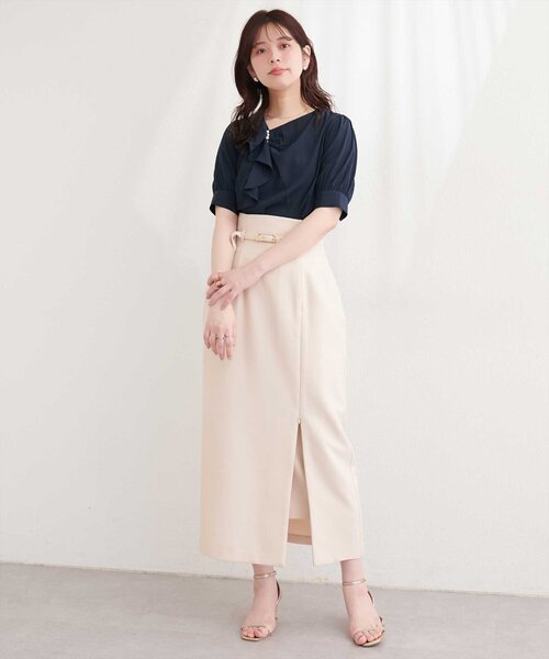 natural couture（ナチュラルクチュール）の「アシメフリルパール付きブラウス（シャツ/ブラウス・レディース・ネイビー/ミント/ピンクベージュ/アイボリー・FREE）」の19枚目の写真