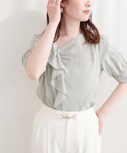 natural couture（ナチュラルクチュール）の「アシメフリルパール付きブラウス（シャツ/ブラウス・レディース・ネイビー/ミント/ピンクベージュ/アイボリー・FREE）」の21枚目の写真
