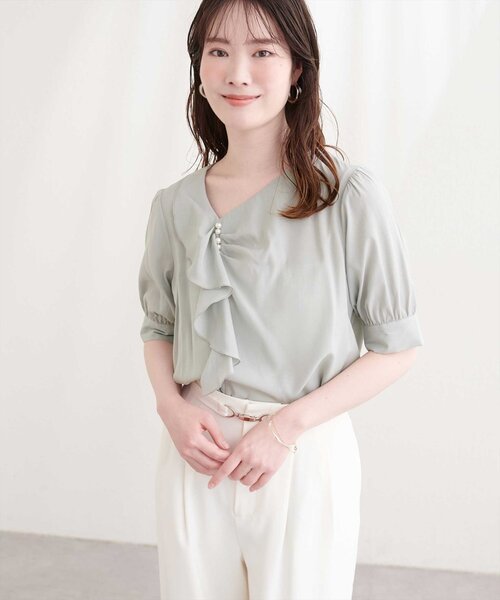 natural couture（ナチュラルクチュール）の「アシメフリルパール付きブラウス（シャツ/ブラウス・レディース・ネイビー/ミント/ピンクベージュ/アイボリー・FREE）」の22枚目の写真