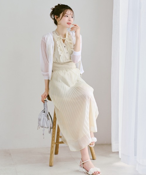 MISCH MASCH（ミッシュマッシュ）の「2026春夏新作 ピコフリルプリーツワンピース（ワンピース・レディース・パープル/イエロー/グリーン/ホワイト×ブラック・S/M）」の20枚目の写真
