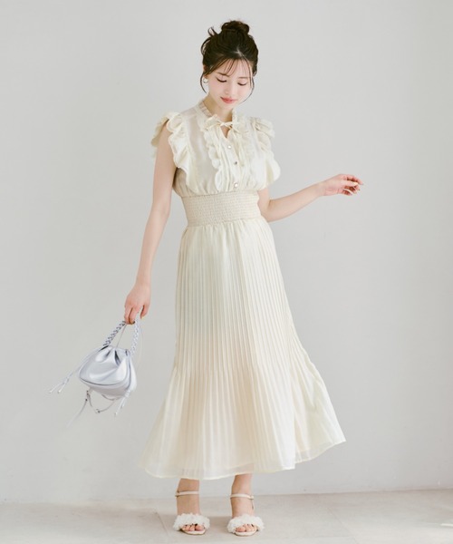MISCH MASCH（ミッシュマッシュ）の「2026春夏新作 ピコフリルプリーツワンピース（ワンピース・レディース・パープル/イエロー/グリーン/ホワイト×ブラック・S/M）」の21枚目の写真