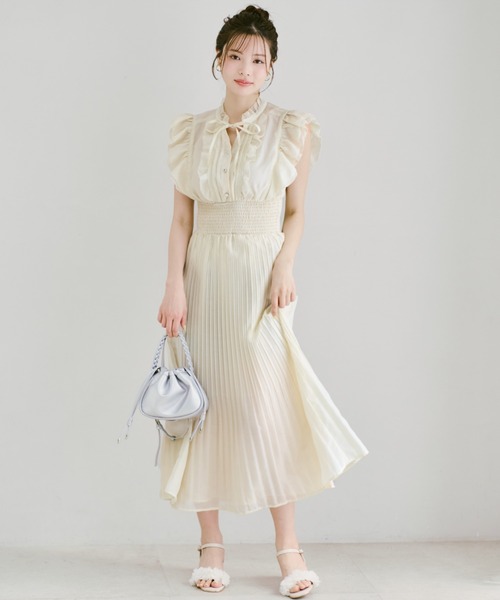 MISCH MASCH（ミッシュマッシュ）の「2026春夏新作 ピコフリルプリーツワンピース（ワンピース・レディース・パープル/イエロー/グリーン/ホワイト×ブラック・S/M）」の22枚目の写真