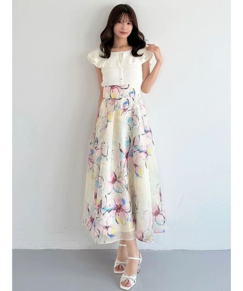 MERCURYDUO(マーキュリーデュオ)の「フラワータックフレアスカート(スカート・レディース・アイボリー/チャコールグレー・SMALL/MEDIUM)」の13枚目の写真