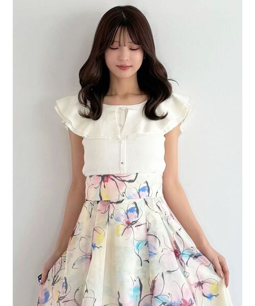 MERCURYDUO(マーキュリーデュオ)の「フラワータックフレアスカート(スカート・レディース・アイボリー/チャコールグレー・SMALL/MEDIUM)」の15枚目の写真