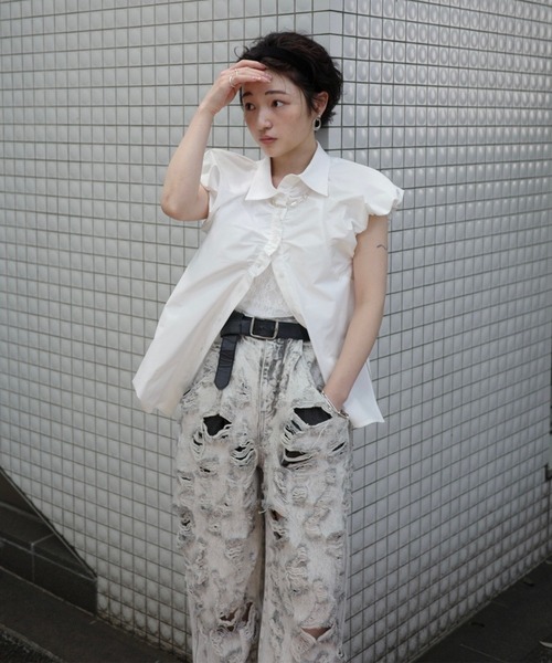 Ameri（アメリ）の「MEDI MAX DAMAGE DENIM（デニムパンツ・レディース・ライトブルー/ライトグレー・24inch/26inch/25inch）」の18枚目の写真