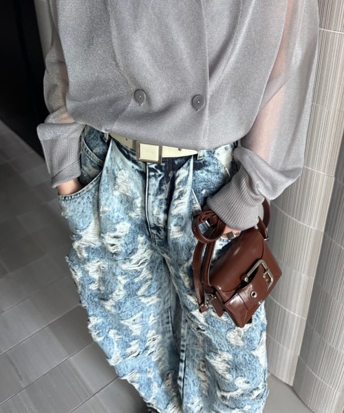 Ameri（アメリ）の「MEDI MAX DAMAGE DENIM（デニムパンツ・レディース・ライトブルー/ライトグレー・24inch/26inch/25inch）」の22枚目の写真