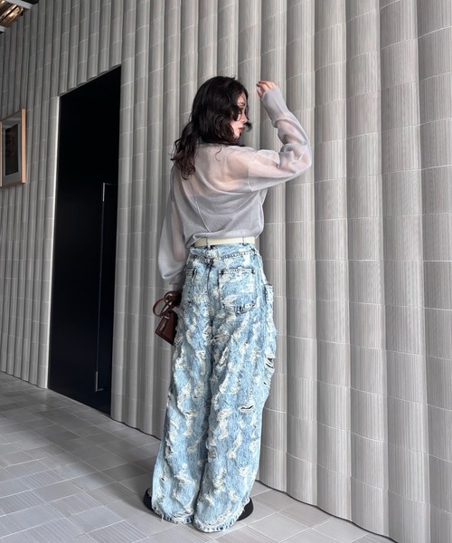 Ameri（アメリ）の「MEDI MAX DAMAGE DENIM（デニムパンツ・レディース・ライトブルー/ライトグレー・24inch/26inch/25inch）」の21枚目の写真