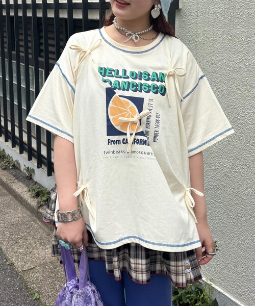HELLO.SANFRANCISCO（ハローサンフランシスコ）の「【HELLO.SANFRANCISCO/ハローサンフランシスコ】タックリボンプリント半袖TEE（Tシャツ/カットソー・レディース・グレー/アイボリー/パープル・ONE SIZE）」の21枚目の写真
