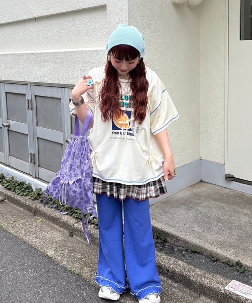 HELLO.SANFRANCISCO（ハローサンフランシスコ）の「【HELLO.SANFRANCISCO/ハローサンフランシスコ】タックリボンプリント半袖TEE（Tシャツ/カットソー・レディース・グレー/アイボリー/パープル・ONE SIZE）」の14枚目の写真