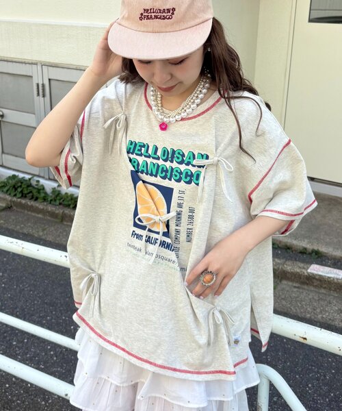 HELLO.SANFRANCISCO（ハローサンフランシスコ）の「【HELLO.SANFRANCISCO/ハローサンフランシスコ】タックリボンプリント半袖TEE（Tシャツ/カットソー・レディース・グレー/アイボリー/パープル・ONE SIZE）」の15枚目の写真