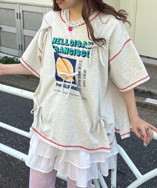 HELLO.SANFRANCISCO（ハローサンフランシスコ）の「【HELLO.SANFRANCISCO/ハローサンフランシスコ】タックリボンプリント半袖TEE（Tシャツ/カットソー・レディース・グレー/アイボリー/パープル・ONE SIZE）」の17枚目の写真