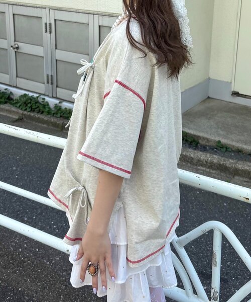 HELLO.SANFRANCISCO（ハローサンフランシスコ）の「【HELLO.SANFRANCISCO/ハローサンフランシスコ】タックリボンプリント半袖TEE（Tシャツ/カットソー・レディース・グレー/アイボリー/パープル・ONE SIZE）」の18枚目の写真