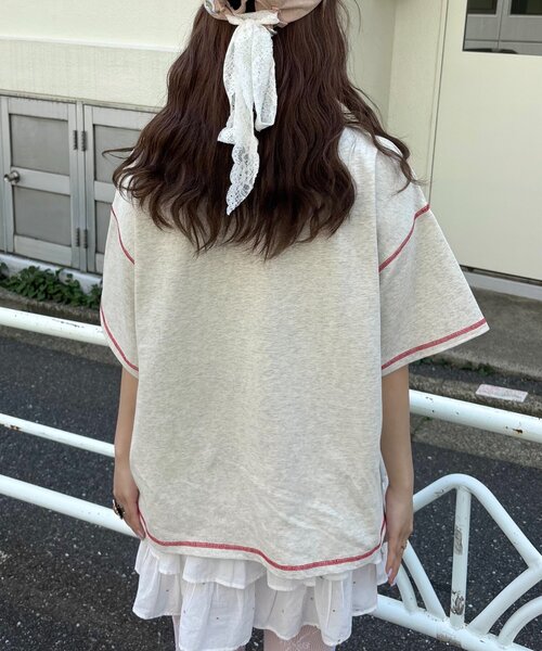 HELLO.SANFRANCISCO（ハローサンフランシスコ）の「【HELLO.SANFRANCISCO/ハローサンフランシスコ】タックリボンプリント半袖TEE（Tシャツ/カットソー・レディース・グレー/アイボリー/パープル・ONE SIZE）」の19枚目の写真