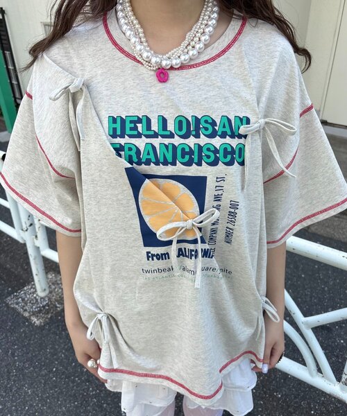 HELLO.SANFRANCISCO（ハローサンフランシスコ）の「【HELLO.SANFRANCISCO/ハローサンフランシスコ】タックリボンプリント半袖TEE（Tシャツ/カットソー・レディース・グレー/アイボリー/パープル・ONE SIZE）」の8枚目の写真