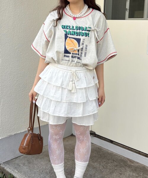 HELLO.SANFRANCISCO（ハローサンフランシスコ）の「【HELLO.SANFRANCISCO/ハローサンフランシスコ】タックリボンプリント半袖TEE（Tシャツ/カットソー・レディース・グレー/アイボリー/パープル・ONE SIZE）」の10枚目の写真