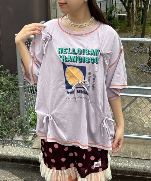 HELLO.SANFRANCISCO（ハローサンフランシスコ）の「【HELLO.SANFRANCISCO/ハローサンフランシスコ】タックリボンプリント半袖TEE（Tシャツ/カットソー・レディース・グレー/アイボリー/パープル・ONE SIZE）」の12枚目の写真