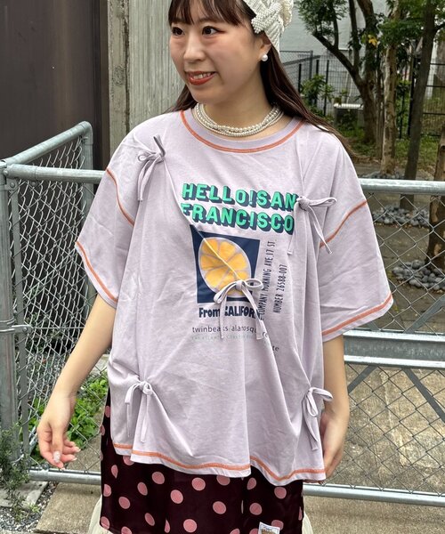HELLO.SANFRANCISCO（ハローサンフランシスコ）の「【HELLO.SANFRANCISCO/ハローサンフランシスコ】タックリボンプリント半袖TEE（Tシャツ/カットソー・レディース・グレー/アイボリー/パープル・ONE SIZE）」の13枚目の写真