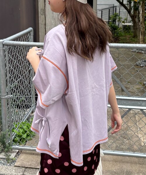 HELLO.SANFRANCISCO（ハローサンフランシスコ）の「【HELLO.SANFRANCISCO/ハローサンフランシスコ】タックリボンプリント半袖TEE（Tシャツ/カットソー・レディース・グレー/アイボリー/パープル・ONE SIZE）」の5枚目の写真