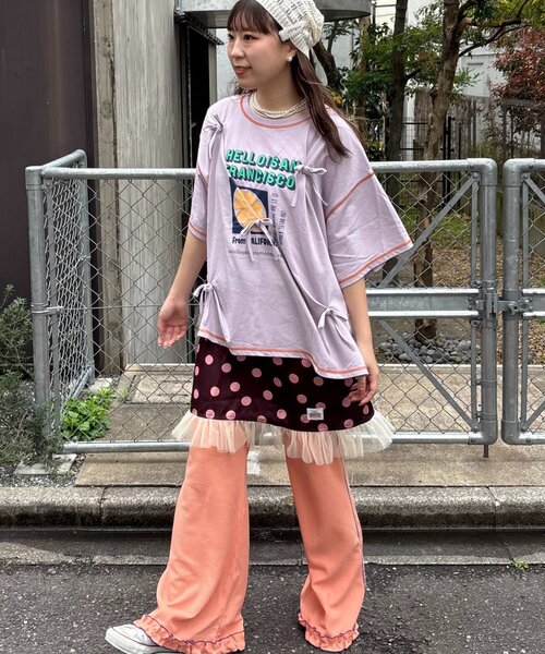 HELLO.SANFRANCISCO（ハローサンフランシスコ）の「【HELLO.SANFRANCISCO/ハローサンフランシスコ】タックリボンプリント半袖TEE（Tシャツ/カットソー・レディース・グレー/アイボリー/パープル・ONE SIZE）」の6枚目の写真