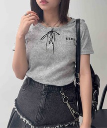 AS KNOW AS plus | 〇レースアップ ワンポイント刺繍テレコTシャツ(Tシャツ/カットソー)