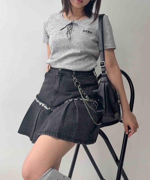 AS KNOW AS plus(アズノゥアズプラス)の「〇レースアップ ワンポイント刺繍テレコTシャツ(Tシャツ/カットソー・レディース・グレー/ブラック・FREE)」の10枚目の写真