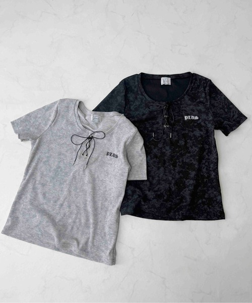 AS KNOW AS plus(アズノゥアズプラス)の「〇レースアップ ワンポイント刺繍テレコTシャツ(Tシャツ/カットソー・レディース・グレー/ブラック・FREE)」の17枚目の写真