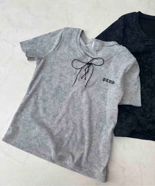 AS KNOW AS plus(アズノゥアズプラス)の「〇レースアップ ワンポイント刺繍テレコTシャツ(Tシャツ/カットソー・レディース・グレー/ブラック・FREE)」の19枚目の写真