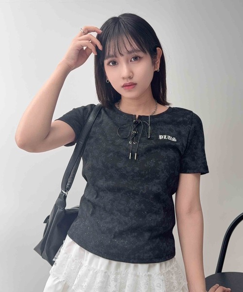 AS KNOW AS plus(アズノゥアズプラス)の「〇レースアップ ワンポイント刺繍テレコTシャツ(Tシャツ/カットソー・レディース・グレー/ブラック・FREE)」の22枚目の写真