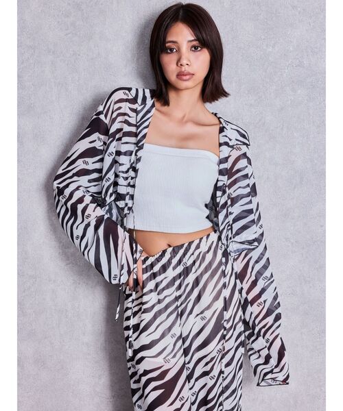 GYDA（ジェイダ）の「GG ZEBRA SHEERリボンショートブラウス（シャツ/ブラウス・レディース・ブラック/オフホワイト・FREE）」の4枚目の写真
