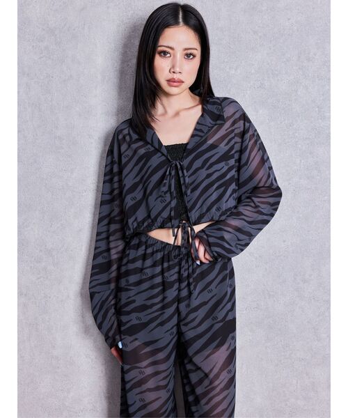 GYDA（ジェイダ）の「GG ZEBRA SHEERリボンショートブラウス（シャツ/ブラウス・レディース・ブラック/オフホワイト・FREE）」の9枚目の写真
