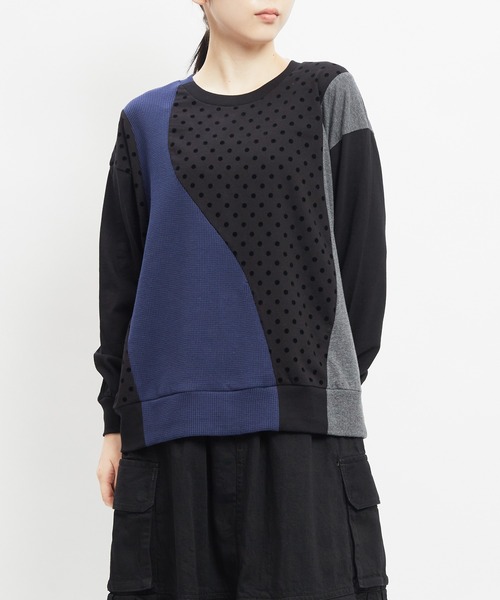 gomme（ゴム）の「ドットウェーブＴ（Tシャツ/カットソー・レディース・ピンク/ネイビー/ブラック・MEDIUM）」の2枚目の写真