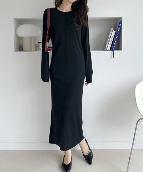 umune(ウムネ)の「すっきり美シルエットと抜群の着心地を両立♪秋冬の主役級サムホール仕様のリブジャージロングワンピース(ワンピース・レディース・ブラック/アイボリー/杢グレー・M/L)」の15枚目の写真